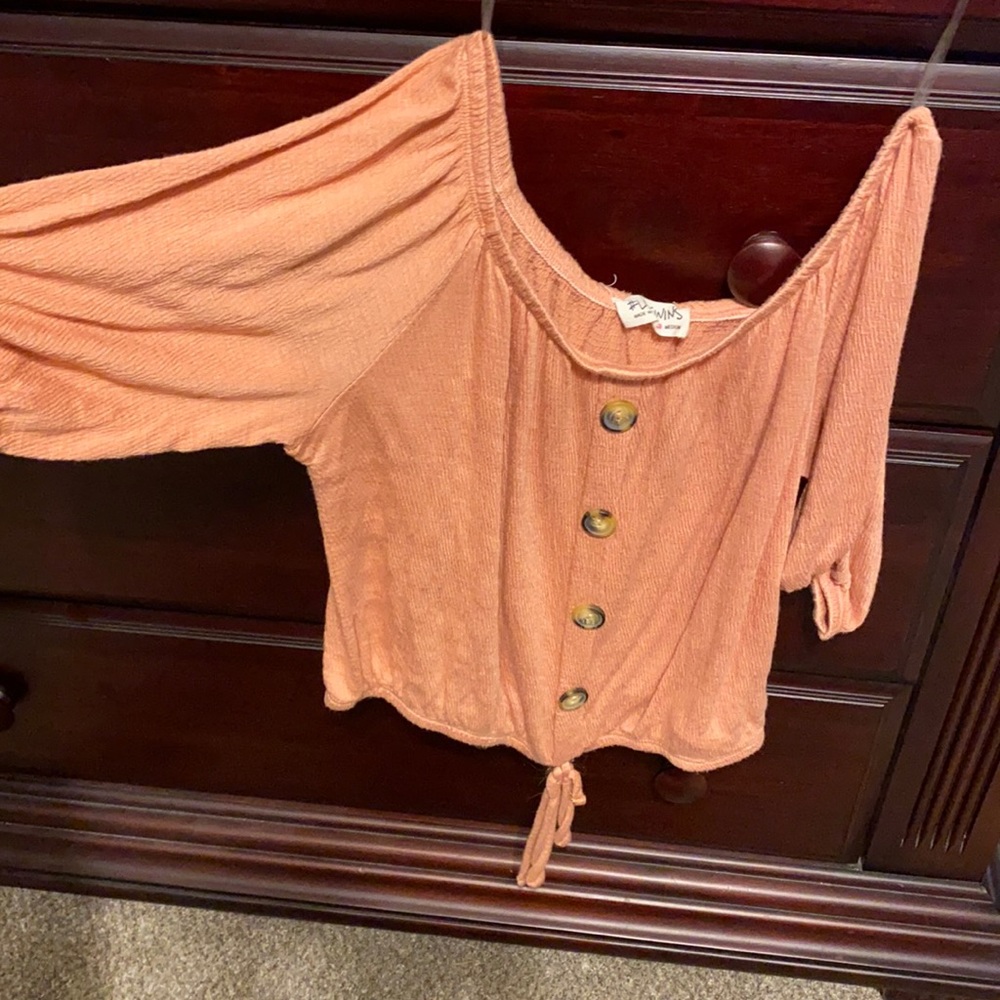 Buttoned Salmon Over the Shoulder Top